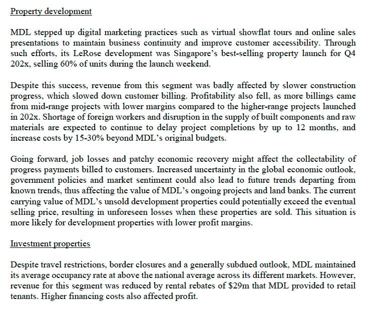 Question 2 e MDL's property development sales