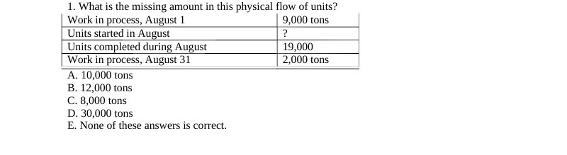 1. What is the missing amount in this physical