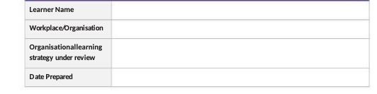 Learner Name Workplace/Organisation