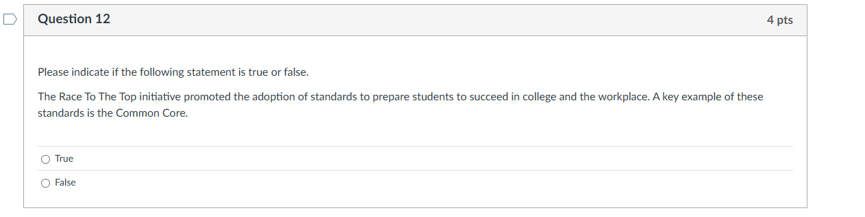 Question 12 4 pts Please indicate if the