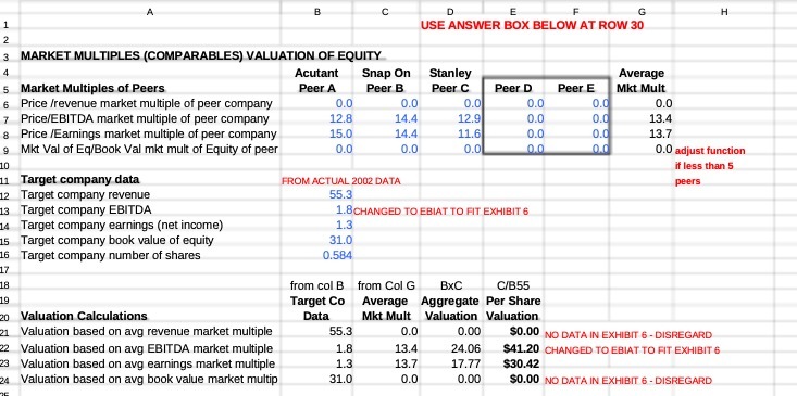 A B C D E F G H USE ANSWER BOX BELOW AT ROW 30 N