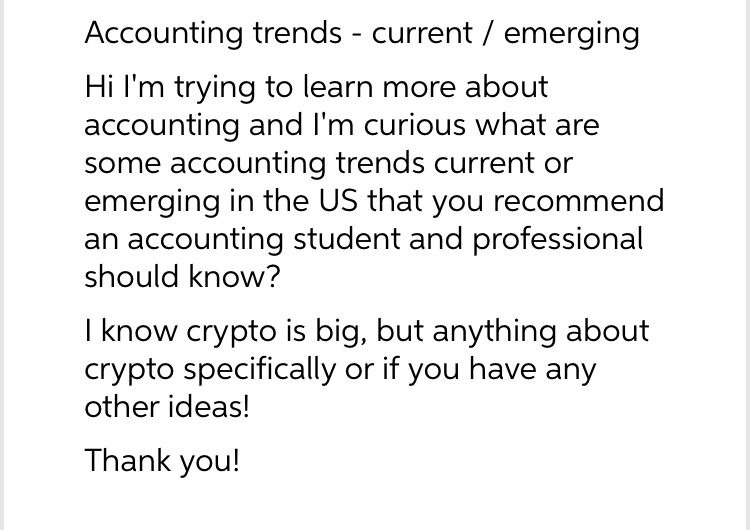 Accounting trends current / emerging Hi I'm