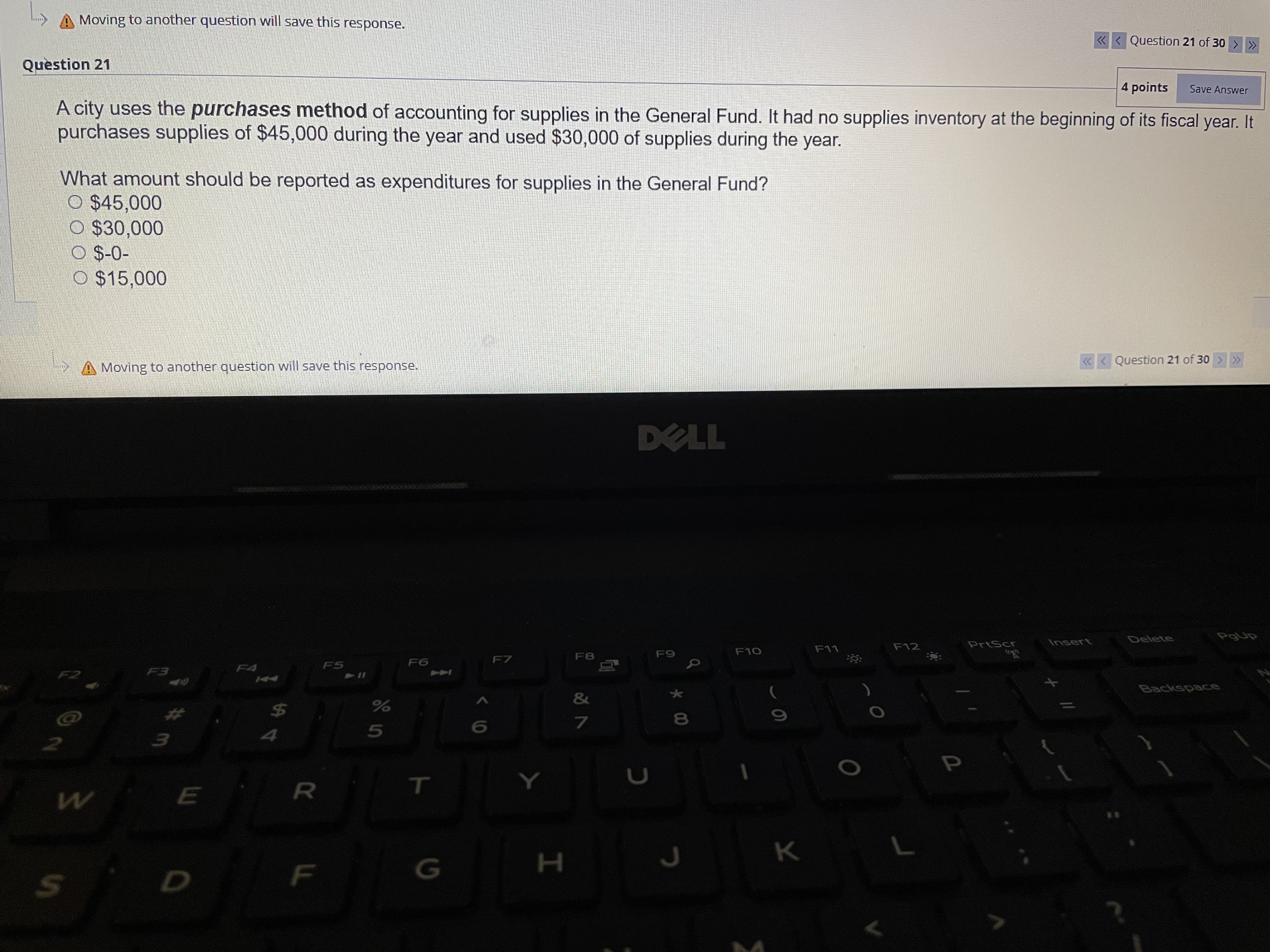 Moving to another question will save this