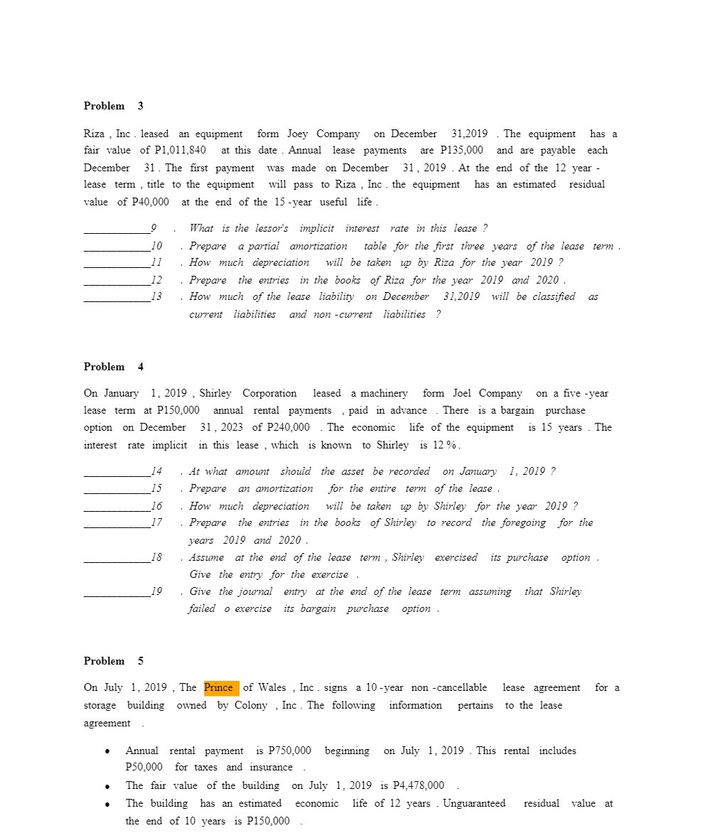 Problem 3 Riza , Inc . leased an equipment form