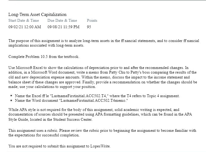 Long-Term Asset Capitalization Start Date & Time