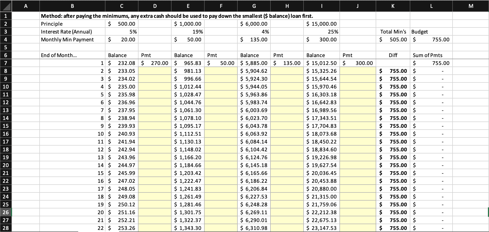 A B C D E F G H K M Method: after paying the