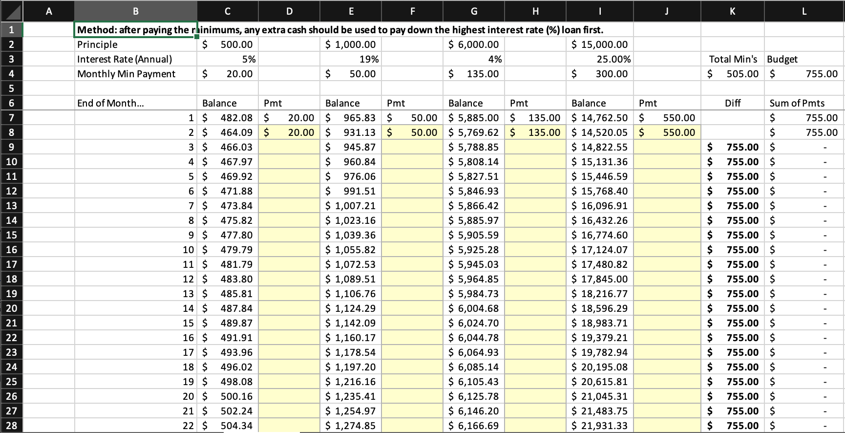 A B C D E F G H K M Method: after paying the
