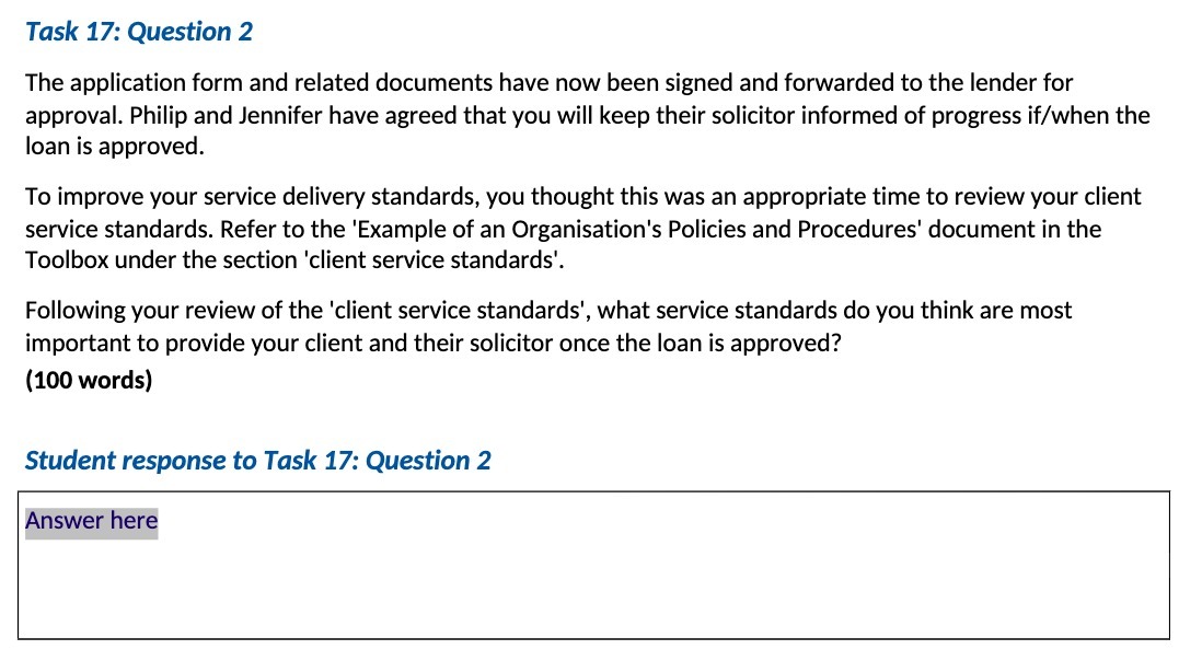 Task 17: Question 2 The application form and