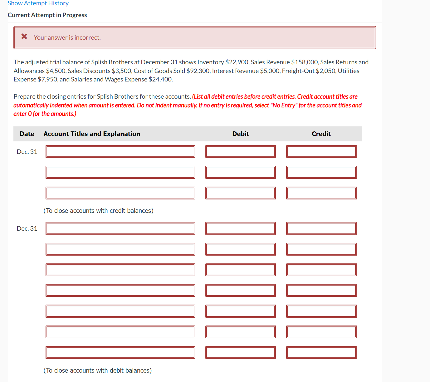 Show Attempt History Current Attempt in Progress