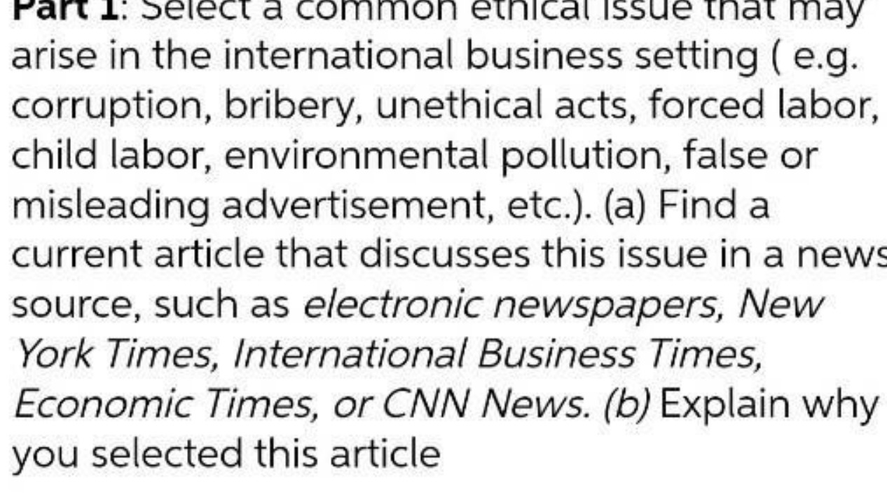 Part I: Select a common ethical issue that may