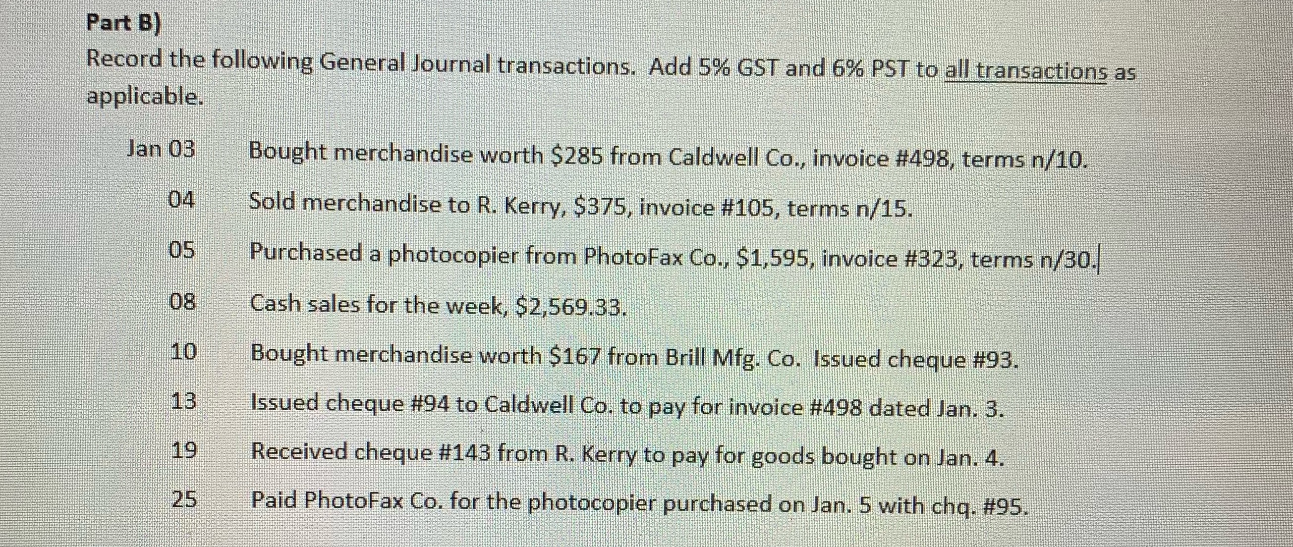 how do i record these transactions into a general