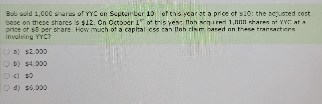 2 Bob sold 1,000 shares of YYC on September 10th