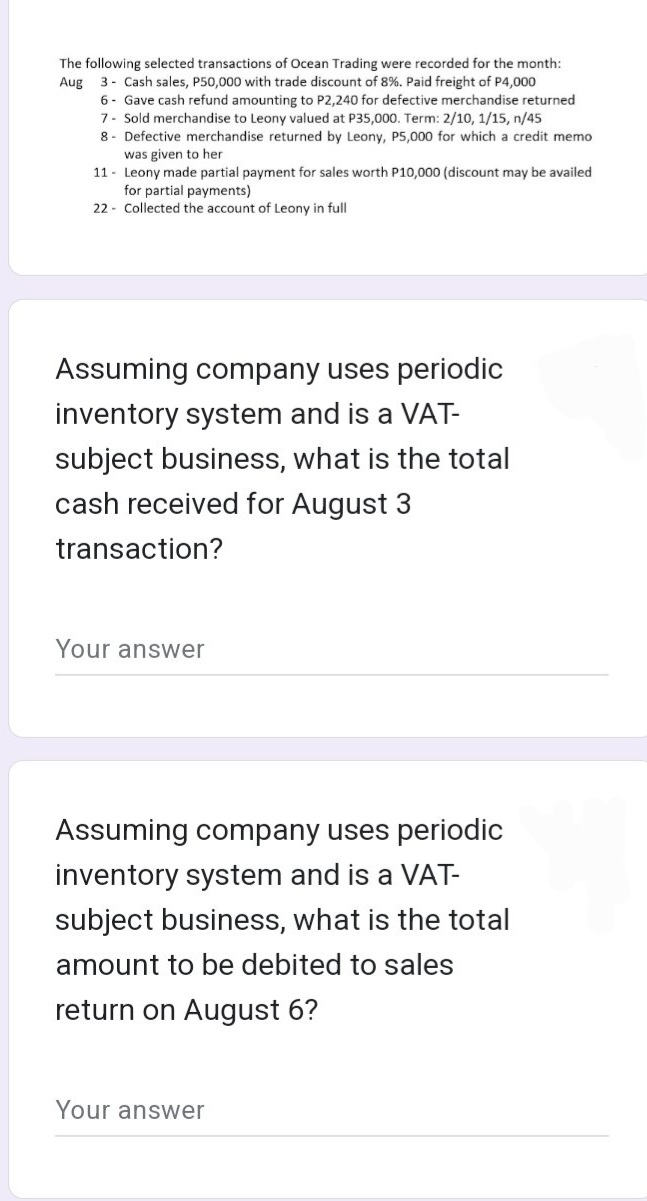 The following selected transactions of Ocean