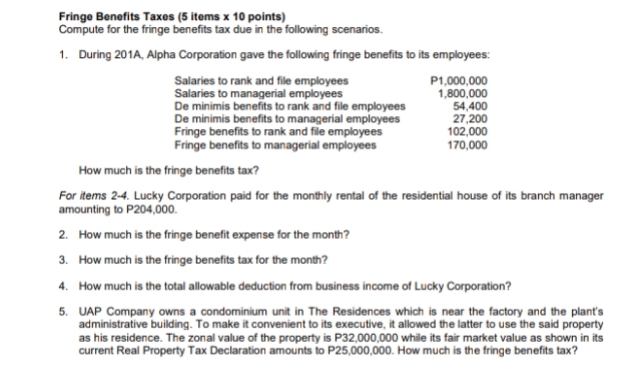 fringe benefit taxes Fringe Benefits Taxes (5