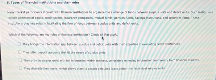 5. Types of financial Institutions and their
