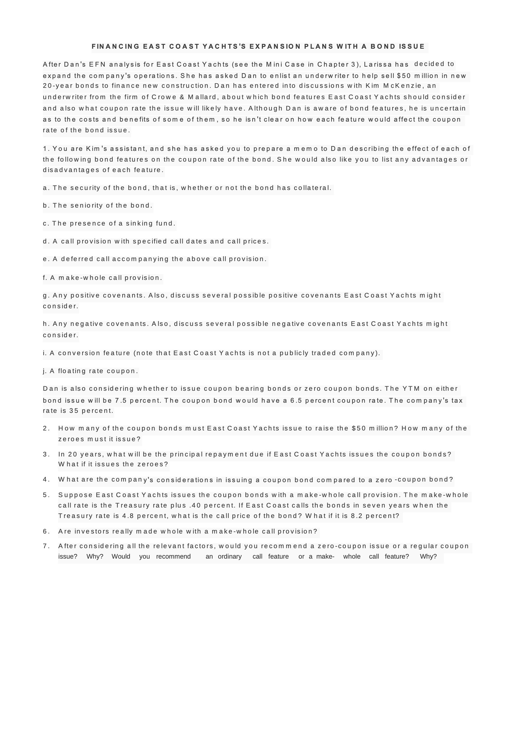 FINANCING EAST COAST YACHTS'S EXPANSION