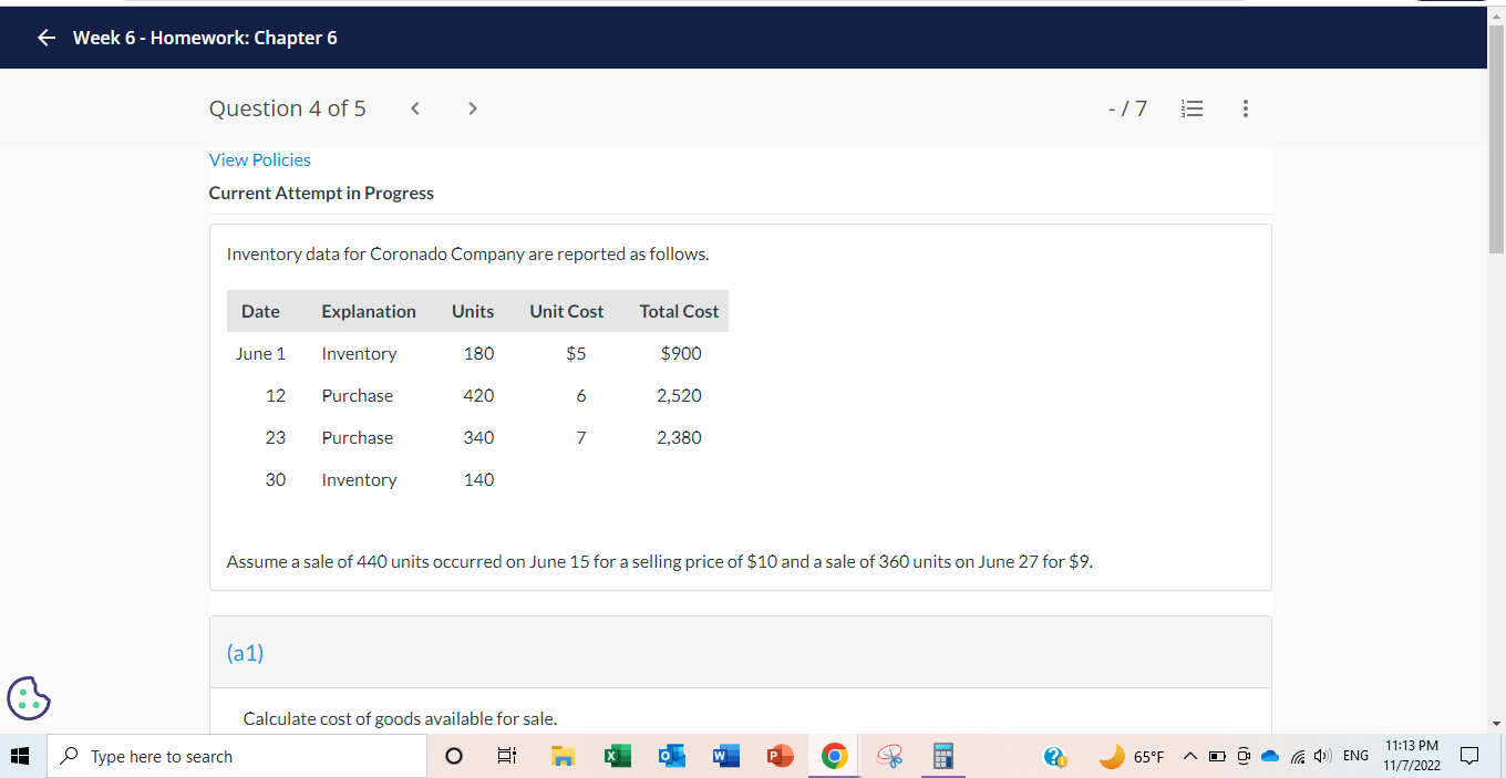 - Week 6 - Homework: Chapter 6 Question 4 of 5 <
