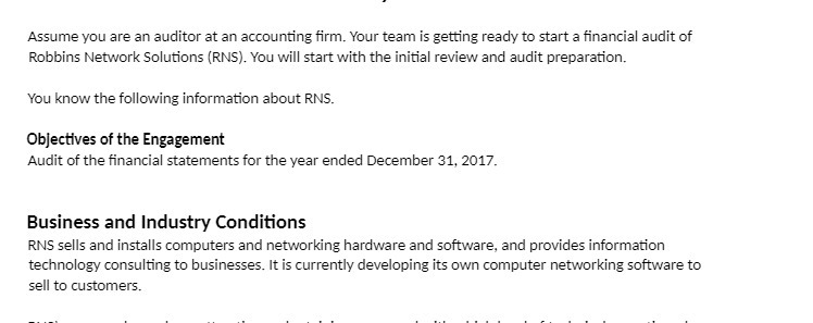 Assume you are an auditor at an accounting firm.