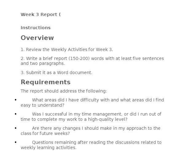 Week 3 Report ( Instructions Overview 1. Review