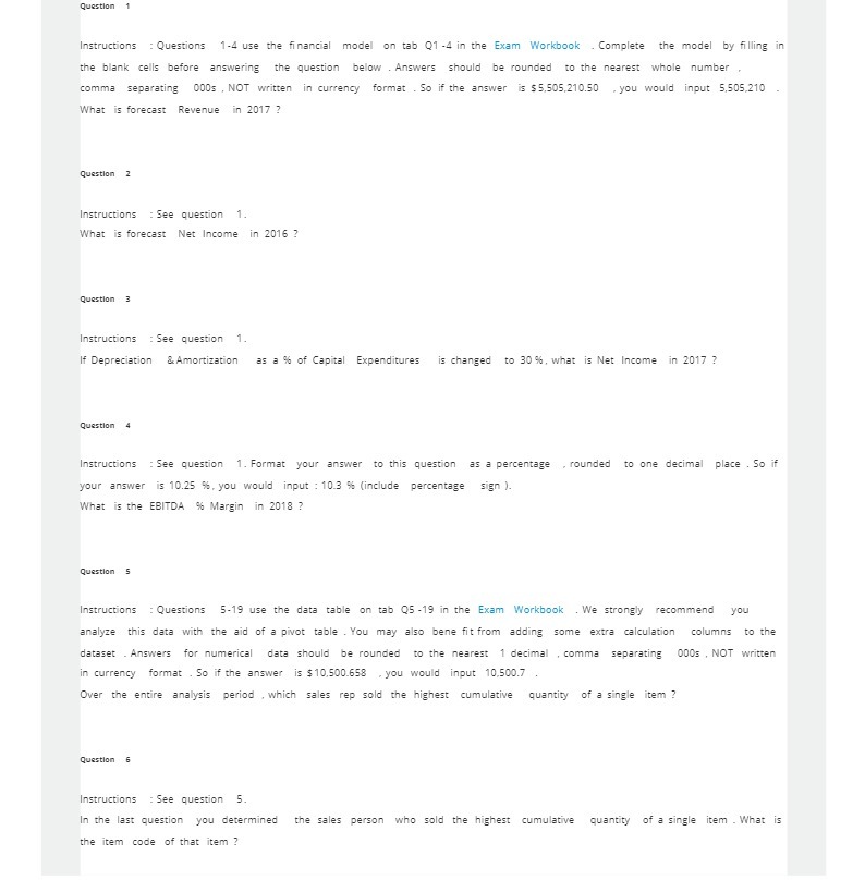 Question 1 Instructions : Questions 1-4 use the