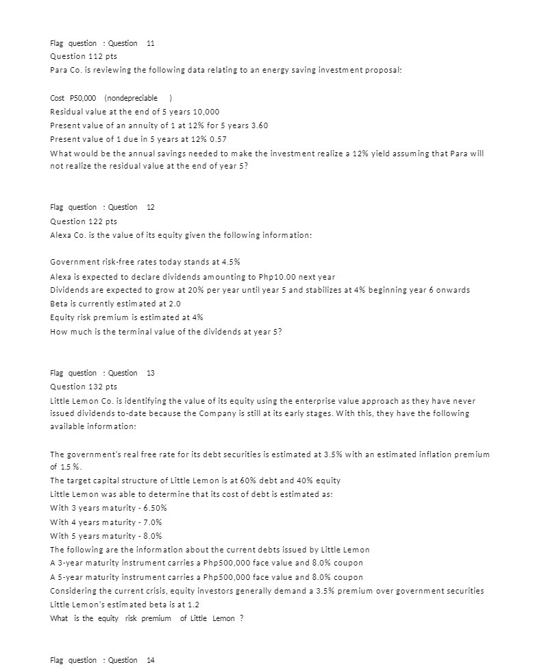 Flag question : Question 11 Question 112 pts Para