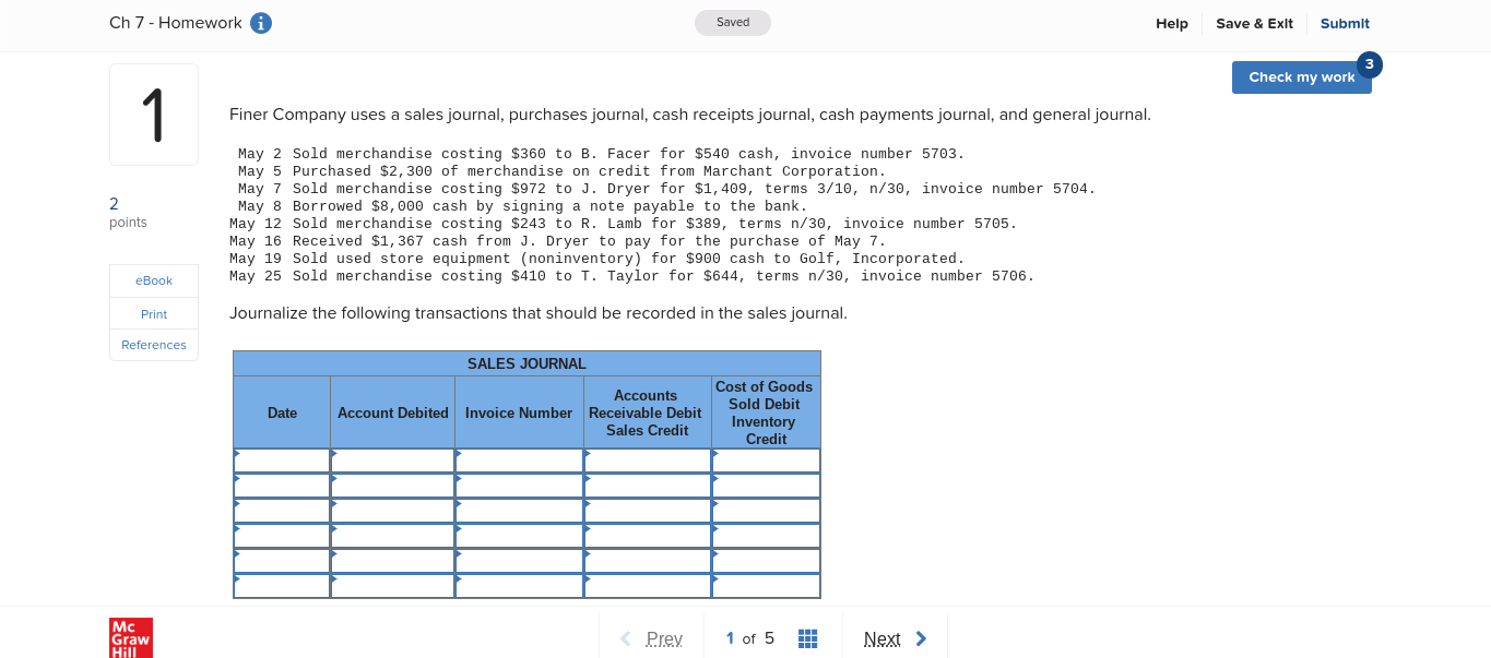Ch 7 - Homework i Saved Help Save & Exit Submit