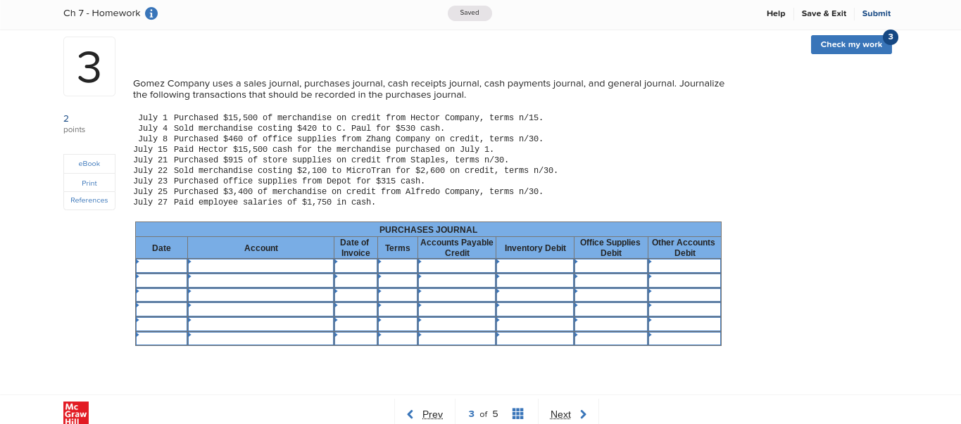 Ch 7 - Homework i Saved Help Save & Exit Submit