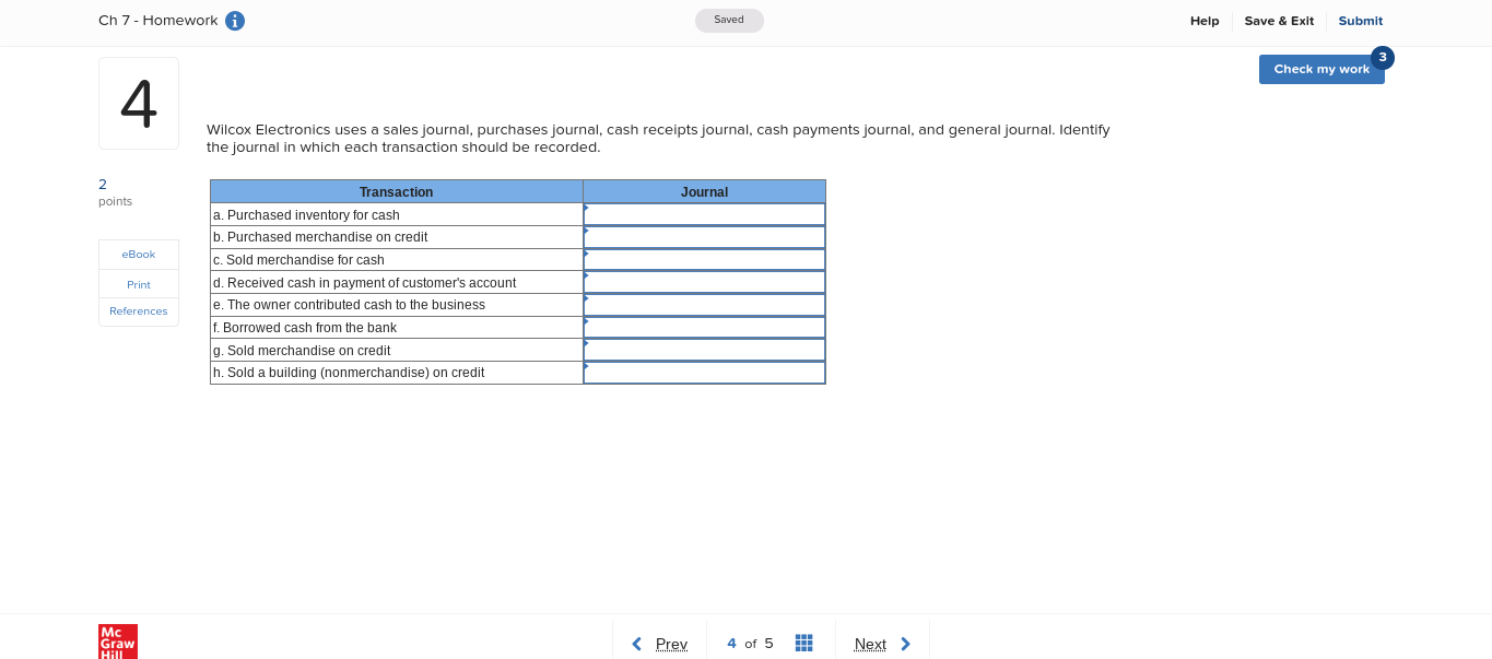 Ch 7 - Homework i Saved Help Save & Exit Submit