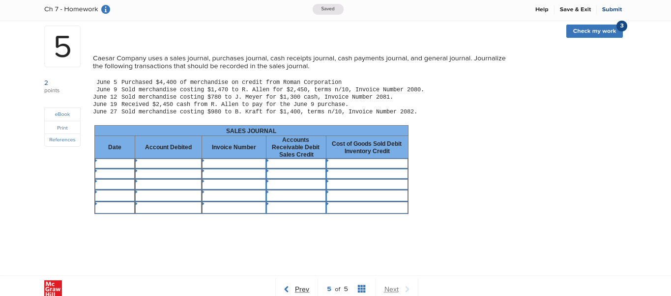 Ch 7 - Homework i Saved Help Save & Exit Submit