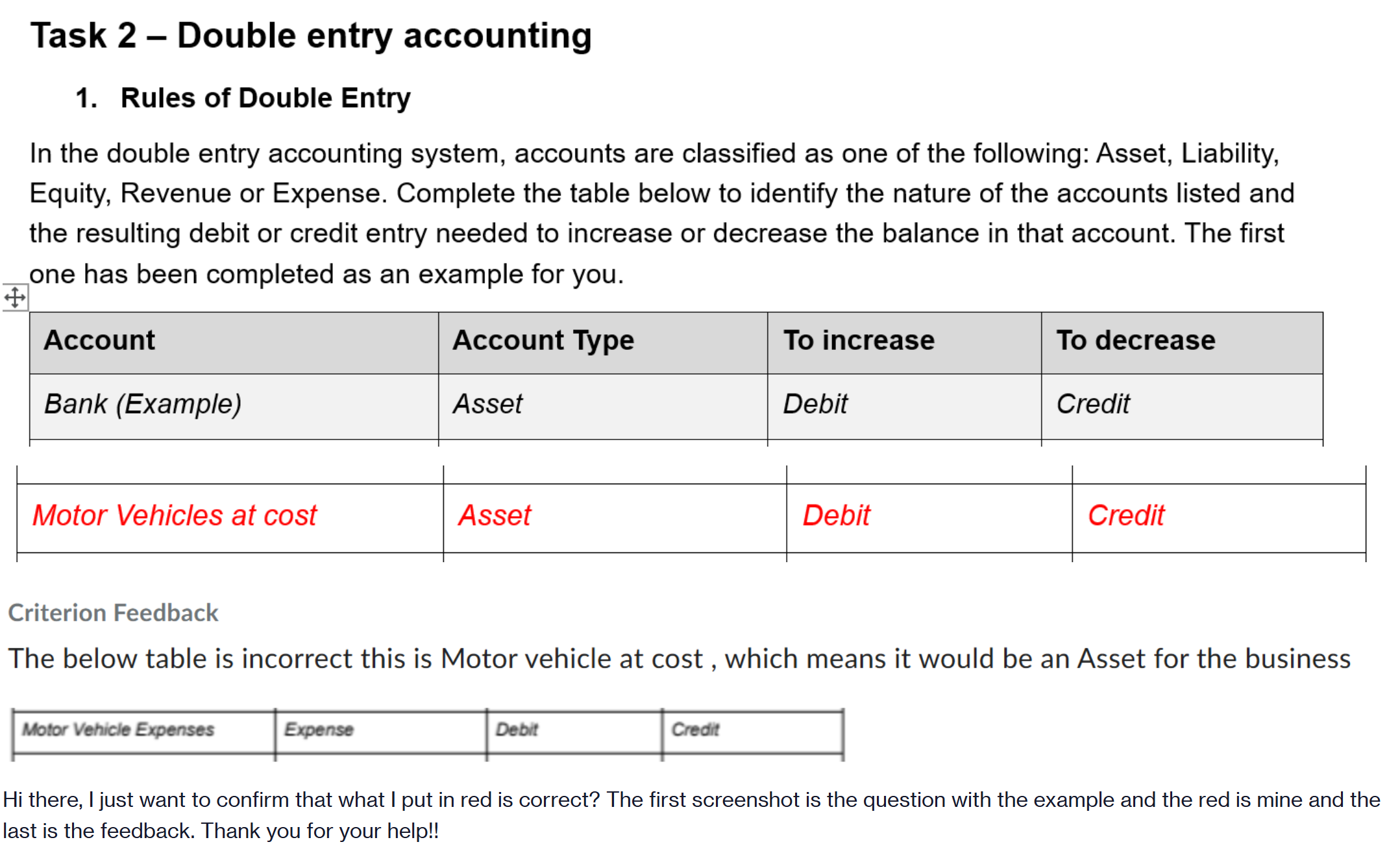 Task 2 Double entry accounting 1. Rules of Double