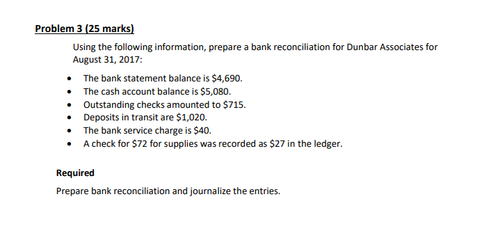 Problem 3 (25 marks) Using the following