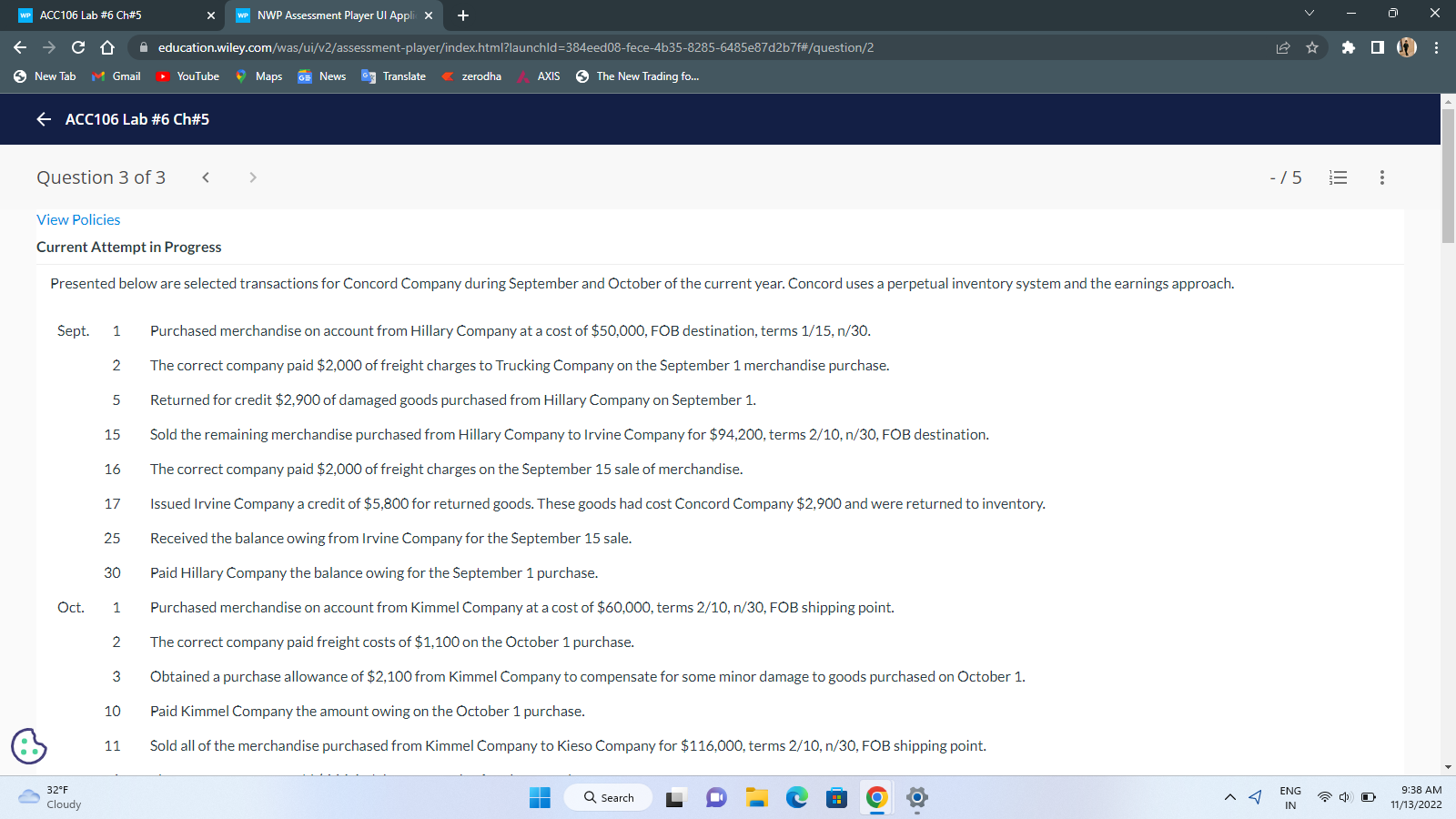 WP ACC106 Lab #6 Ch#5 X WP NWP Assessment Player