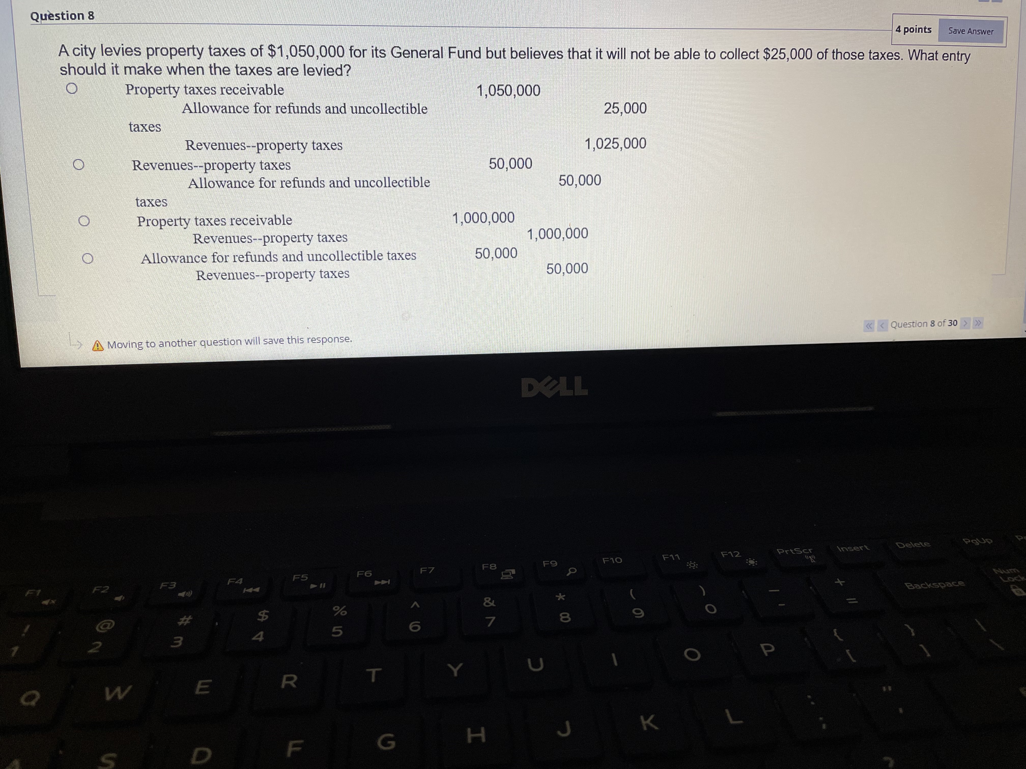 Question 8 4 points Save Answer A city levies