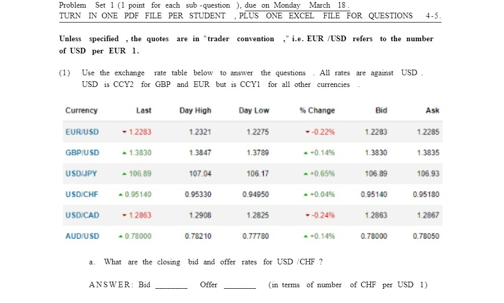 Problem Set 1 (1 point for each sub -question ),