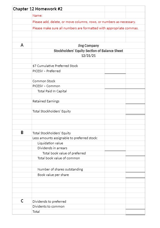 Chapter 12 Homework #2 Name: Please add, delete,