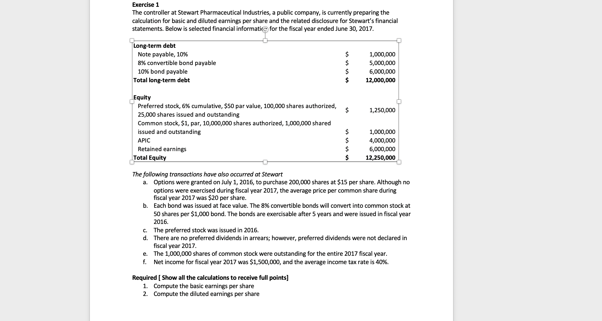 I need help with this exercise. Exercise 1 The