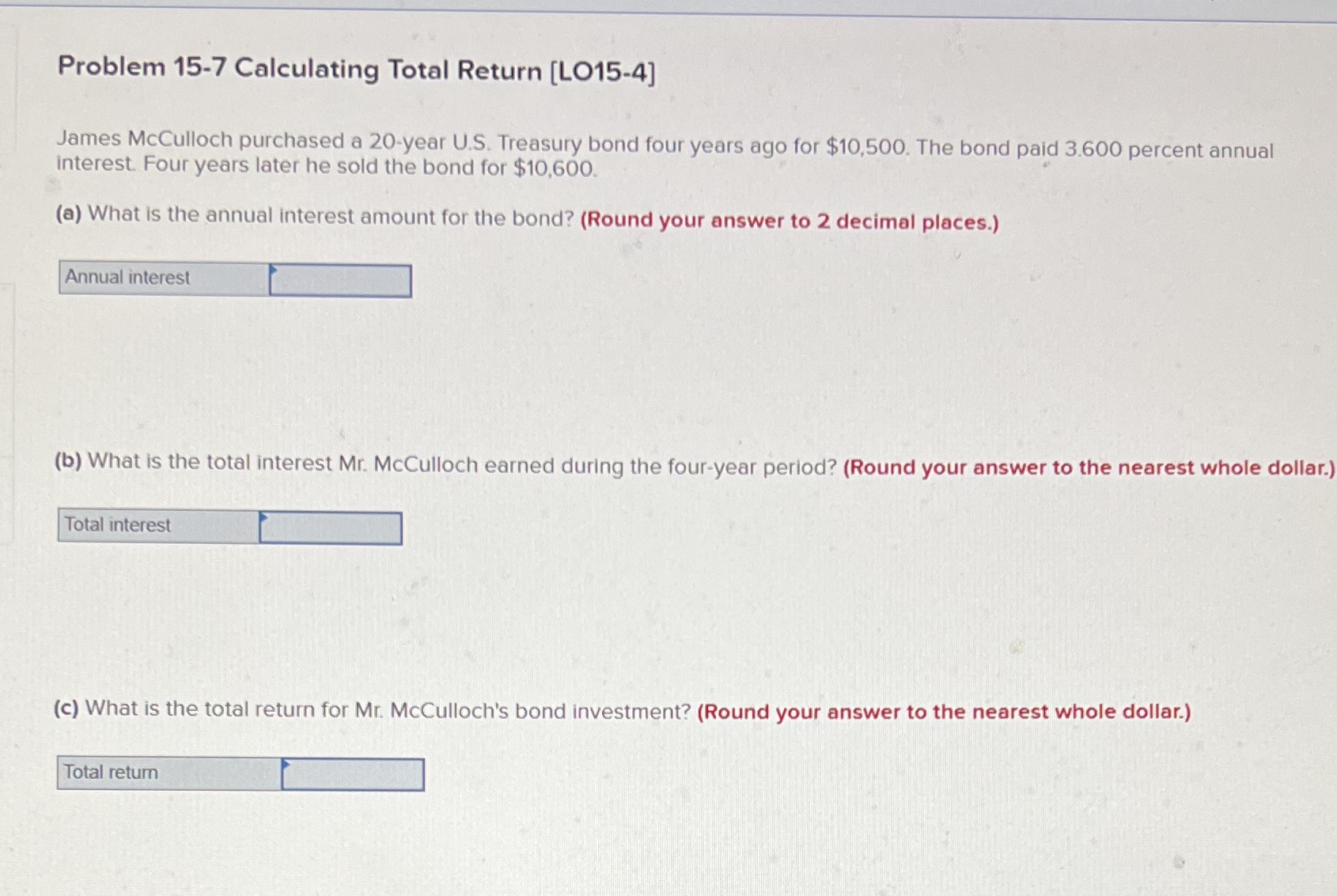 Problem 15-7 Calculating Total Return [LO15-4]