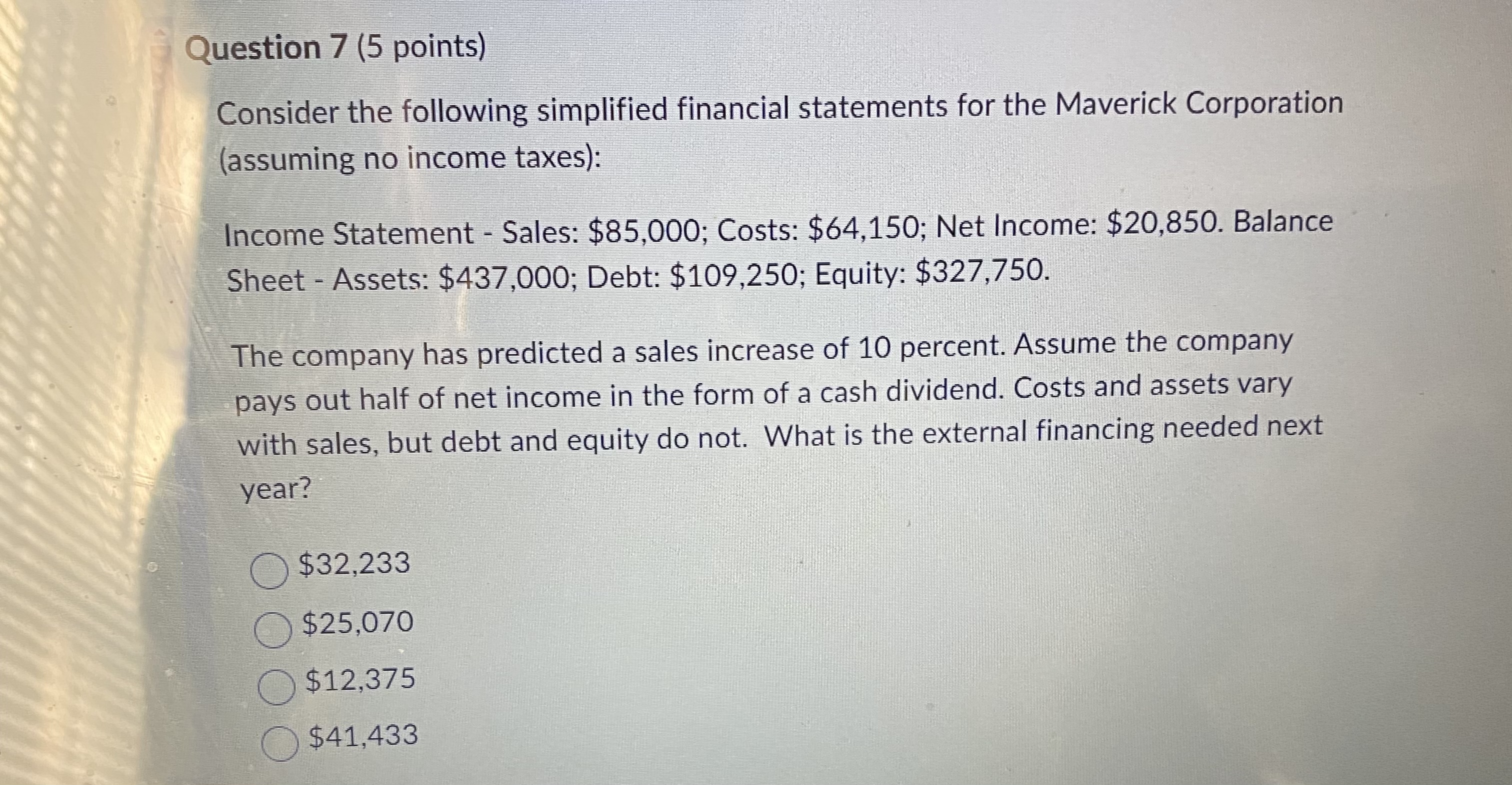 Question 8 (5 points) Great Year Inc., is