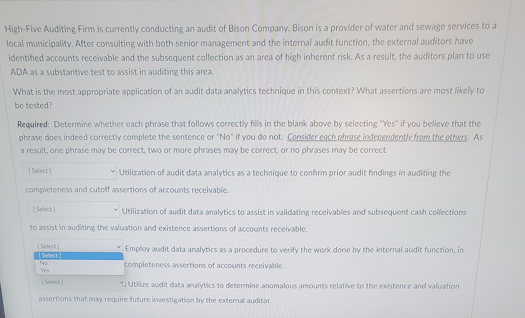 High-Five Auditing Firm is currently conducting