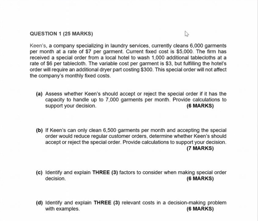 QUESTION 1 (25 MARKS) Y Keen's, a company
