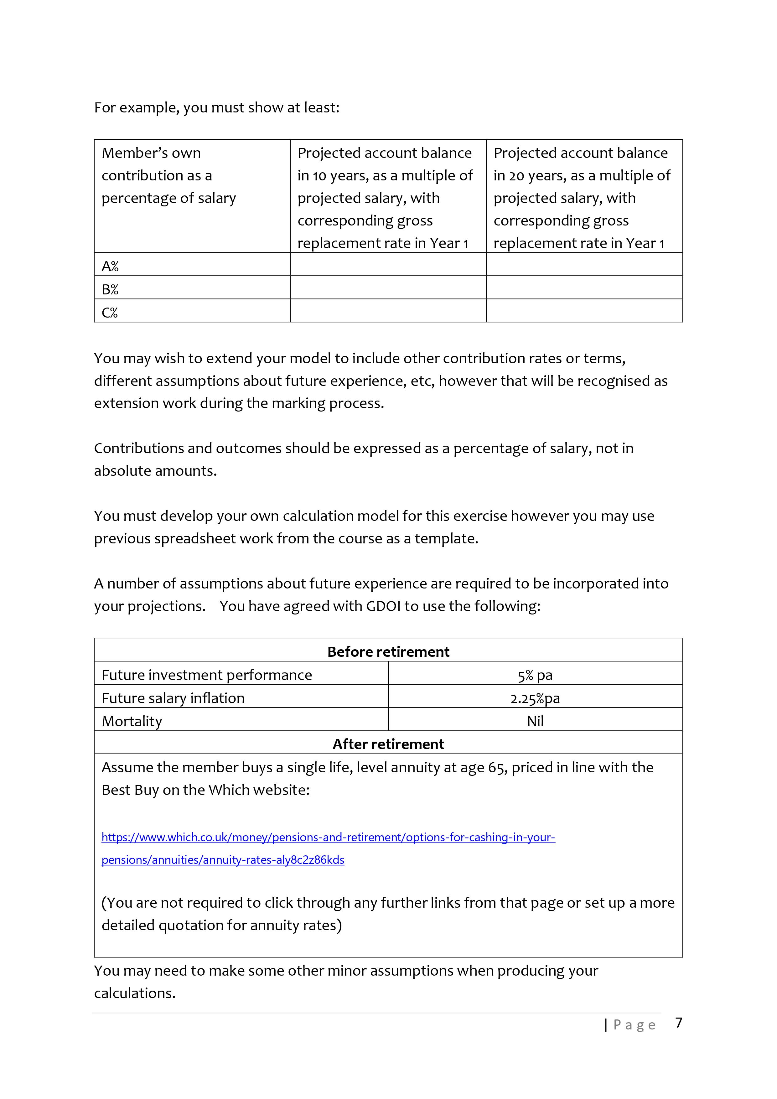 Actuarial Science: Pensions You work as a