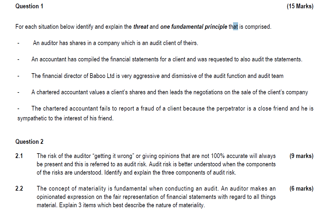 Question 1 [15 Marks) For each situation below