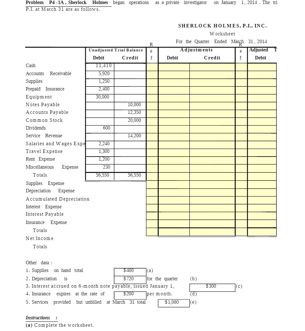 Problem P4-1A , Sherlock Holmes began operations