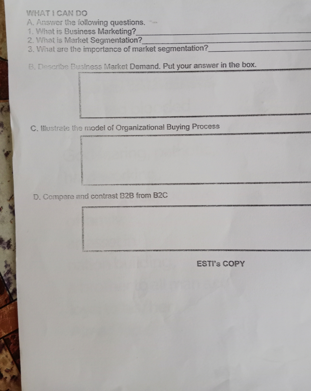 answer correctly WHAT I CAN DO A. Answer the