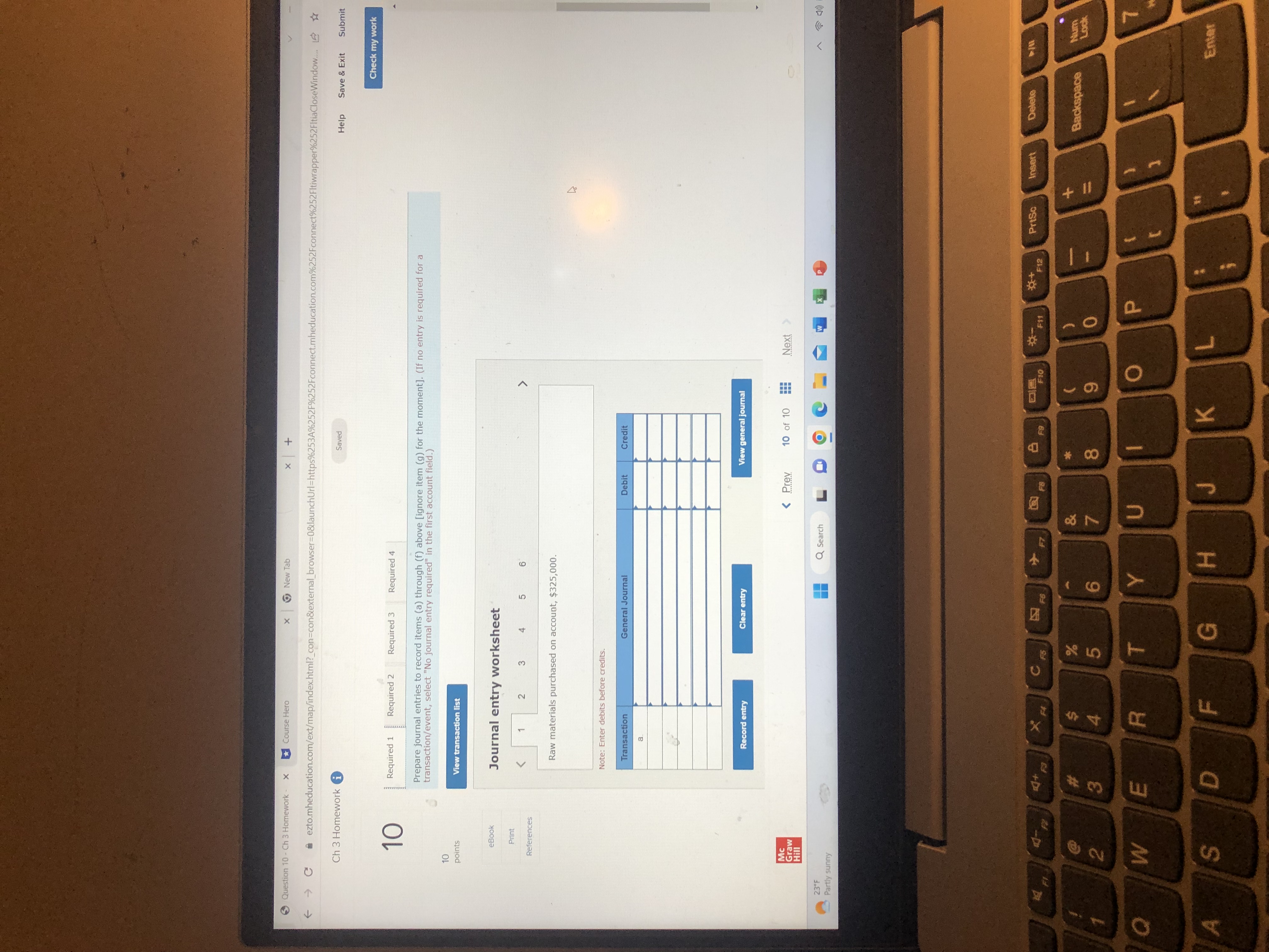 Question 10 . Ch 3 Homework - X Course Hero x New