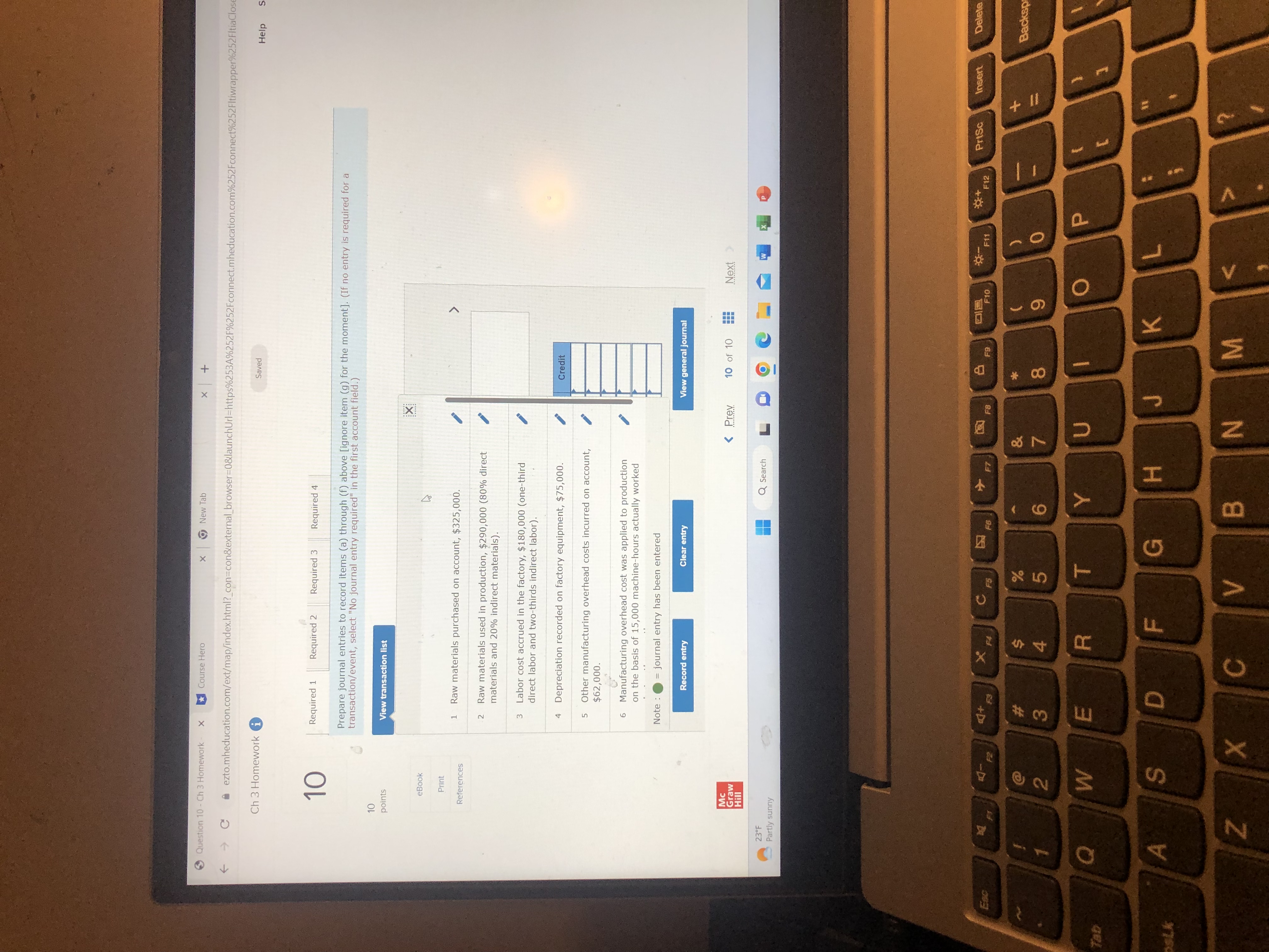 Question 10 . Ch 3 Homework - X Course Hero x New