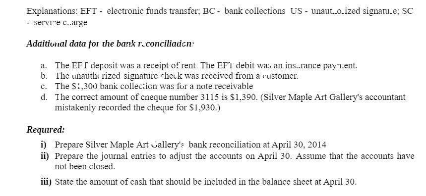 Explanations: EFT - electronic funds transfer; BC