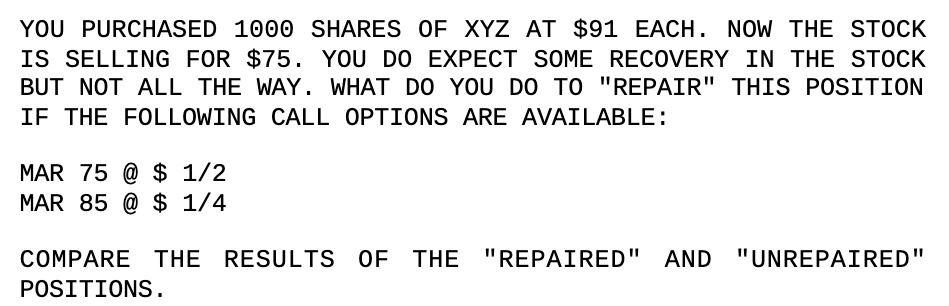 YOU PURCHASED 1000 SHARES 0F XYZ AT $91 EACH. NOW