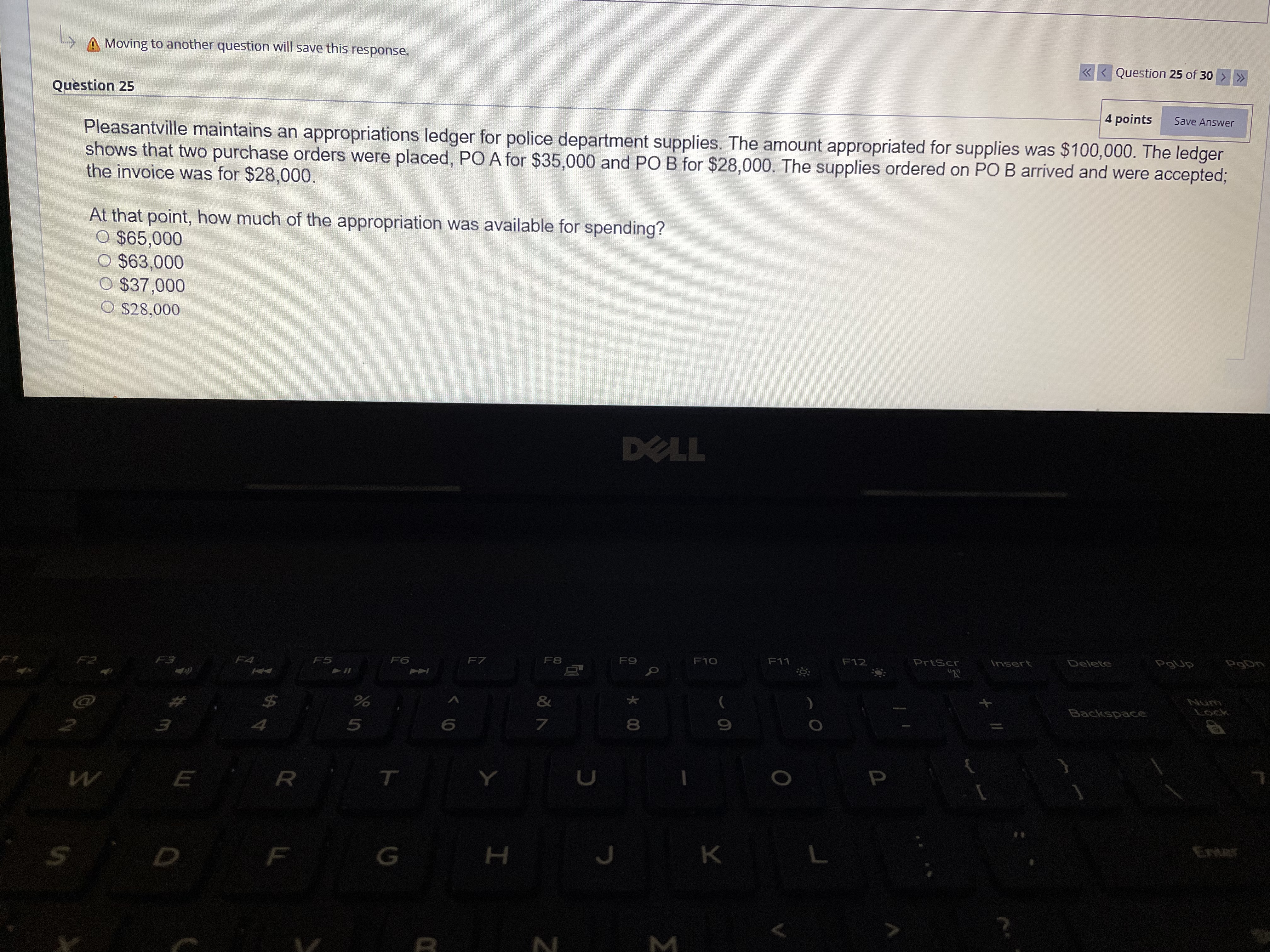 Moving to another question will save this