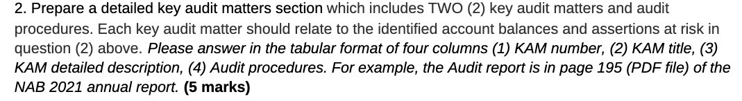 2. Prepare a detailed key audit matters section